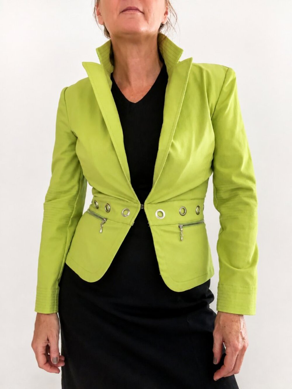 St John Sport Cotton Womens Blazer Size Small Neon Green Bold Bright Classic